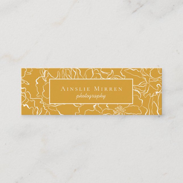 Rustic Mustard Yellow Simply Floral Mini Business Card (Front)