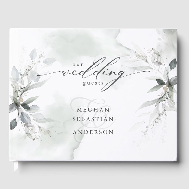Rustic Muted Green Foliage Guest Book (Front)