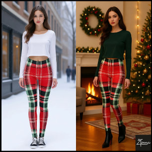 Rustic Muted Red Sage Tartan Plaid Leggings