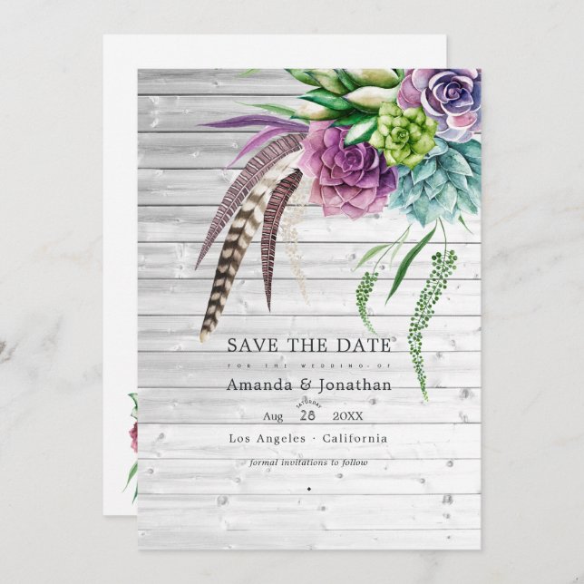 Rustic Mystical Boho Succulent Plants Wedding Save The Date (Front/Back)