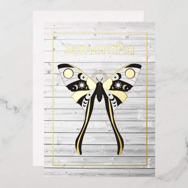 Rustic Mystical Celestial Gold and Silver Moth (Front/Back)