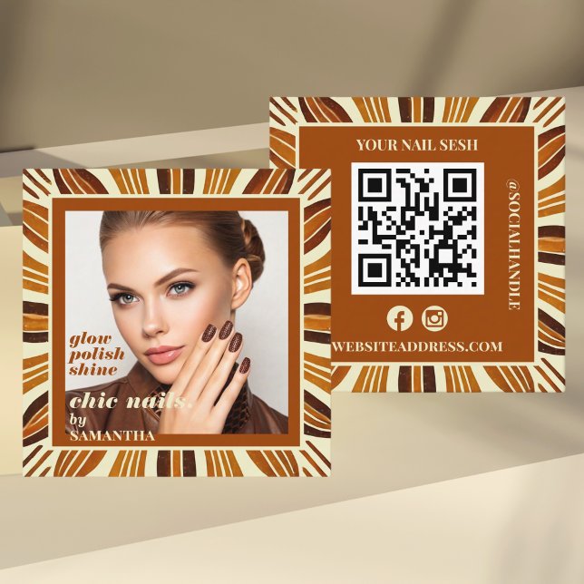Rustic Nail Salon Business Photo Social & QR Code  Square Business Card (Creator Uploaded)