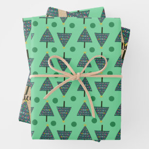 Rustic Named Christmas Tree Pattern Wrapping Paper Sheet