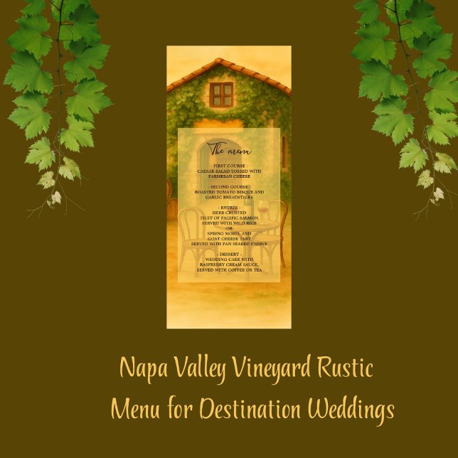 Rustic Napa Valley Vineyard Golden Wedding Dinner  Program (Creator Uploaded)