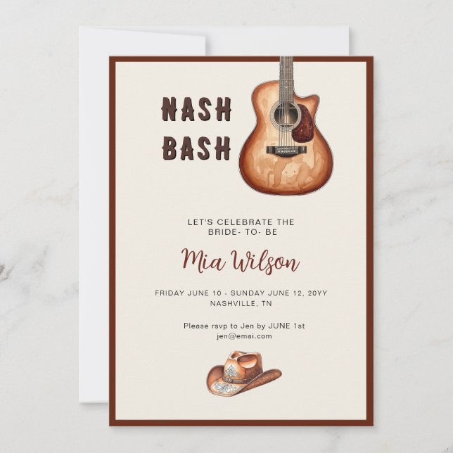 Rustic Nash Bash Bachelorette Weekend  Invitation (Front)
