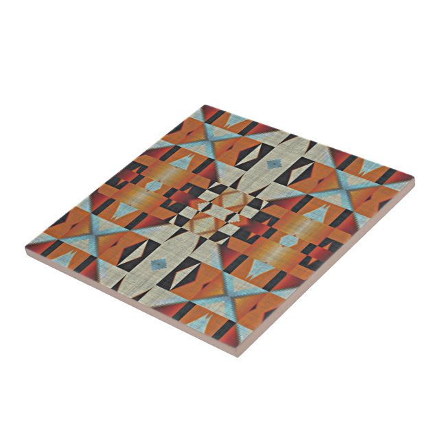 Rustic Native American Indian Cabin Mosaic Pattern Ceramic Tile (Side)