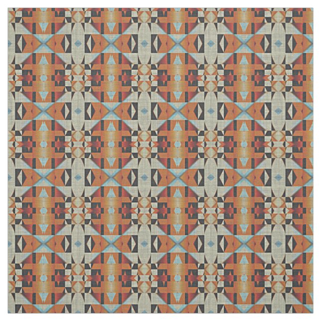 Rustic Native American Indian Cabin Mosaic Pattern Fabric (Swatch)