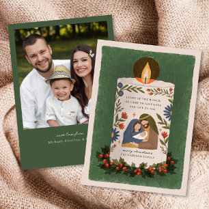 Rustic Nativity Candle Religious Christmas Photo Holiday Card