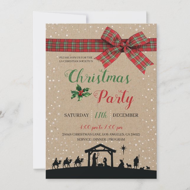 Rustic Nativity Religious Christmas Party Invitati Invitation (Front)