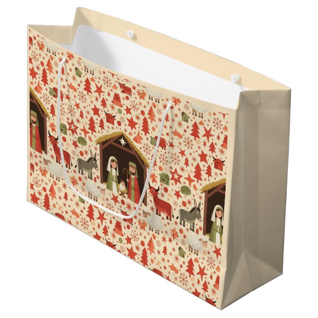 Rustic Nativity Scene Christmas Gift Bag (Front Angled)