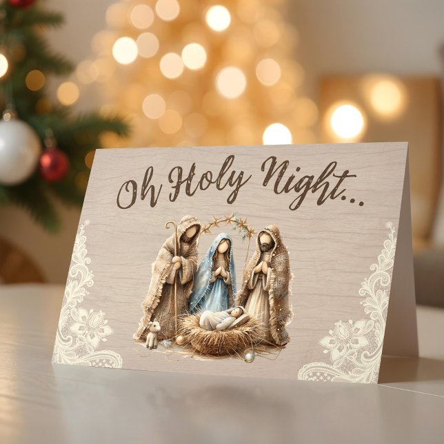 Rustic Nativity Scene Oh Holy Night Christmas Card (Rustic Nativity Scene Oh Holy Night Christmas Card)