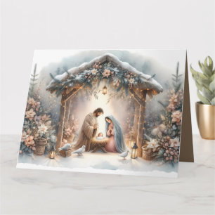 Rustic Nativity Scene with Winter Florals Card