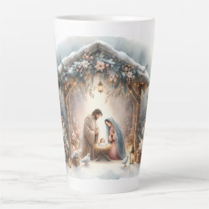 Rustic Nativity Scene with Winter Florals Latte Mug