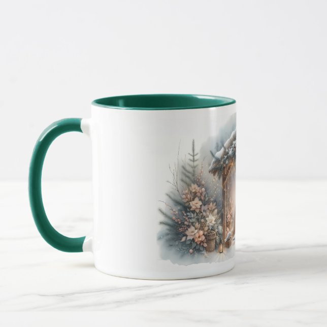 Rustic Nativity Scene with Winter Florals Mug (Left)
