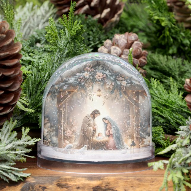 Rustic Nativity Scene with Winter Florals Snowglobe (Winter)