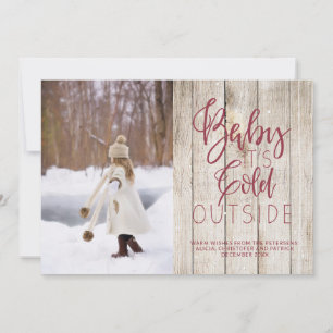 Rustic natural barn wood your photo winter holiday card
