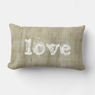 Rustic Natural Canvas Burlap Love Lumbar Cushion
