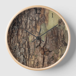 Rustic natural distressed tree bark forest trees clock