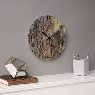 Rustic natural distressed tree bark forest trees large clock