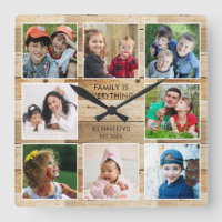 Rustic Natural Wood 8 Photo Collage Family Quote