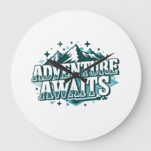 Rustic Nature and Hiking Graphic Large Clock