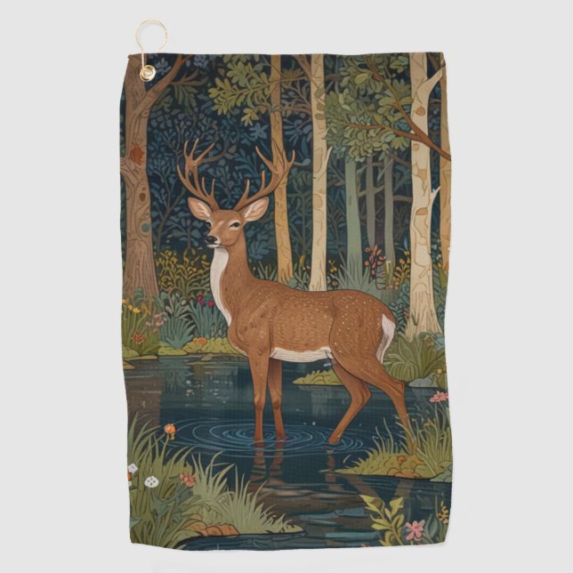 Rustic nature deer boho woodland forest greenery  golf towel (Front)