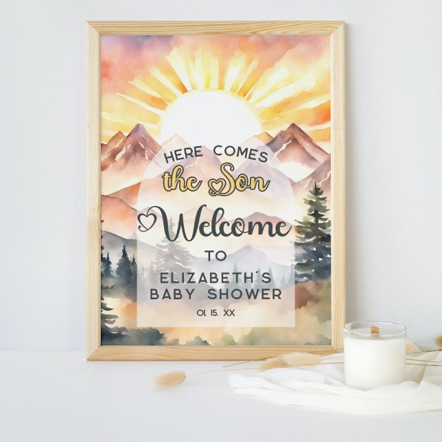 Rustic Nature Here Comes Son Baby Shower Welcome Poster (Creator Uploaded)