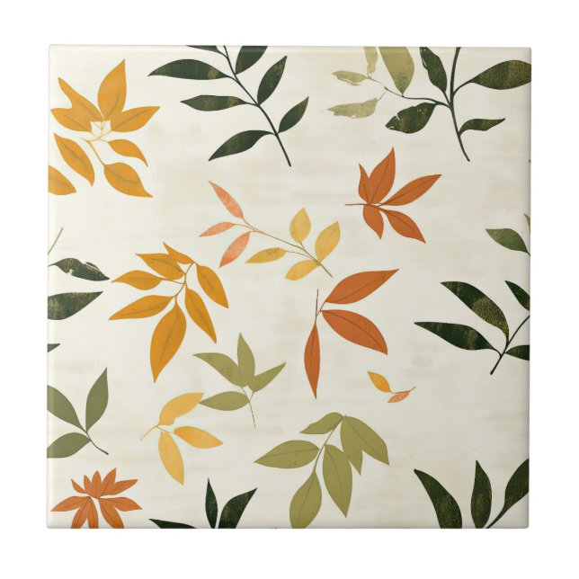 Rustic Nature-Inspired Leaf - Botanical Art (2) Ceramic Tile (Front)
