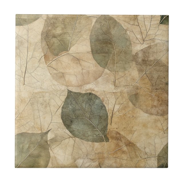 Rustic Nature-Inspired Leaf - Botanical Art (6) Ceramic Tile (Front)