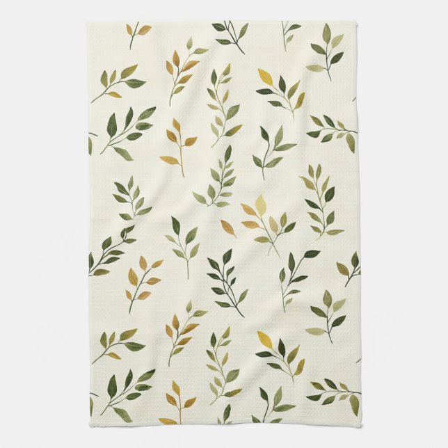 Rustic Nature-Inspired Leaf - Botanical Art (7) Tea Towel (Vertical)