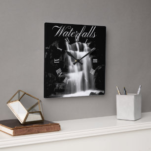 Rustic Nature Landscape Waterfall Square Wall Clock
