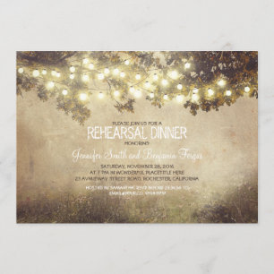 rustic nature tree branch lights rehearsal dinner invitation