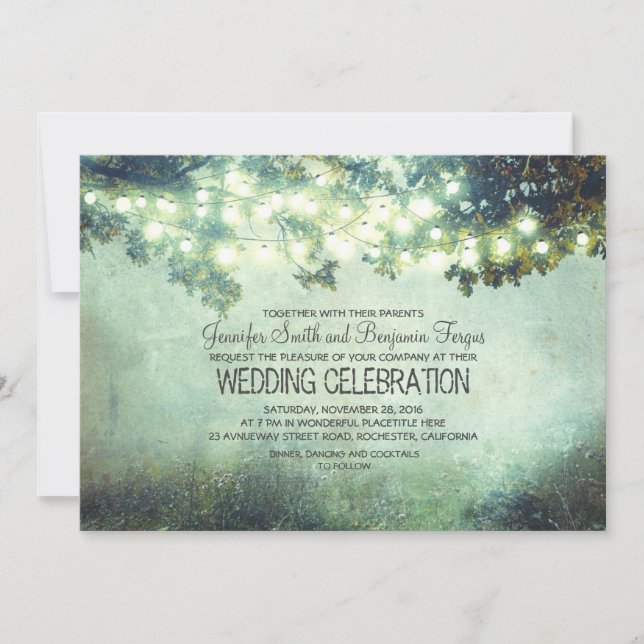 rustic nature tree branches lights wedding invitation (Front)