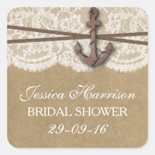 Rustic Nautical Anchor Beach Bridal Shower Square Sticker