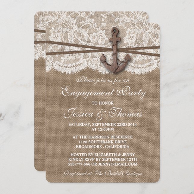 Rustic Nautical Anchor Beach Engagement Party Invitation (Front/Back)