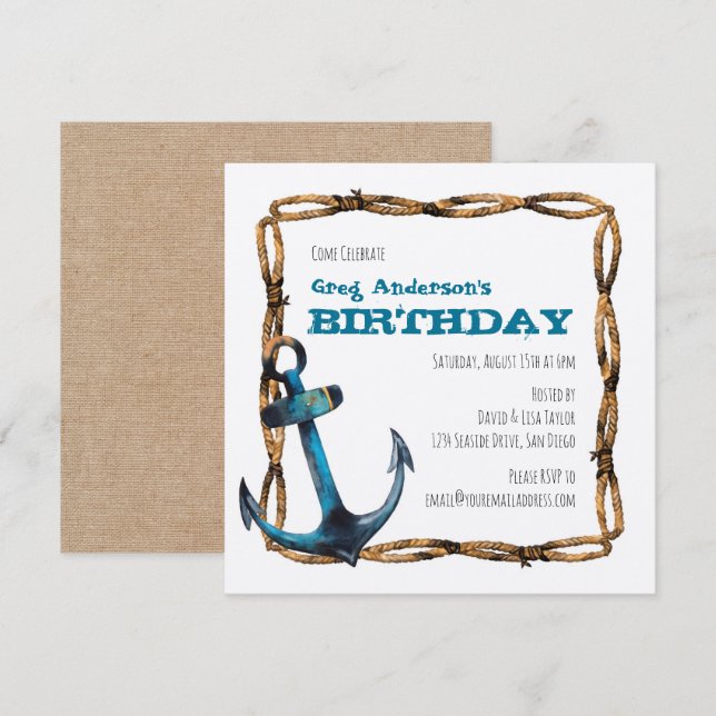 Rustic Nautical Anchor Party Invitation (Front/Back)