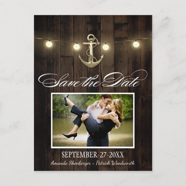 Rustic Nautical Anchor Save the Date Postcards (Front)