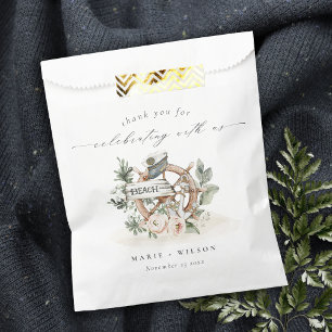 Rustic Nautical Anchor Wheel Leafy Floral Wedding Favour Bag