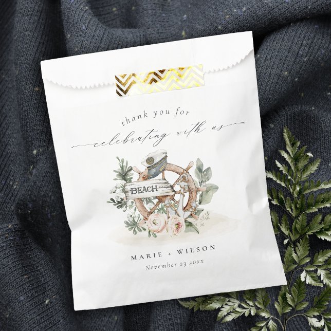 Rustic Nautical Anchor Wheel Leafy Floral Wedding Favour Bag (Creator Uploaded)