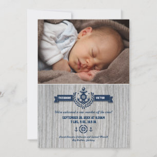 Rustic Nautical Baby Photo Birth Announcement