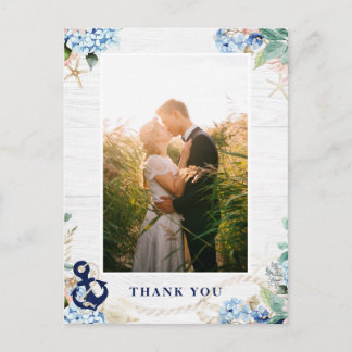 Rustic Nautical Beach Wedding Photo Thank You Postcard