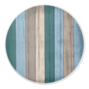 Rustic Nautical Beach Wood Stripes Ceramic Knob