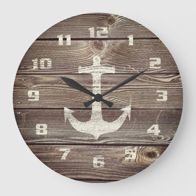 Rustic Nautical Beautiful authentic looking Wood L Large Clock (Front)