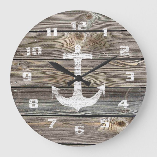 Rustic Nautical Beautiful authentic looking Wood Large Clock (Front)