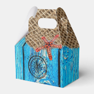 Rustic Nautical Blue Wood Burlap Starfish  Favour Box