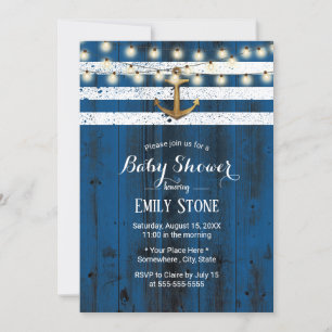 Rustic Nautical Gold Anchor Navy Barn Baby Shower Invitation