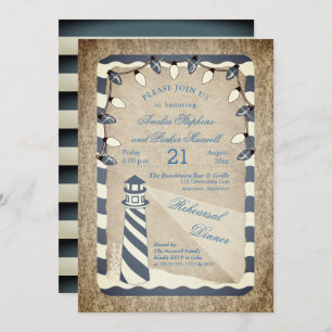 Rustic Nautical Lighthouse Beach Rehearsal Dinner Invitation