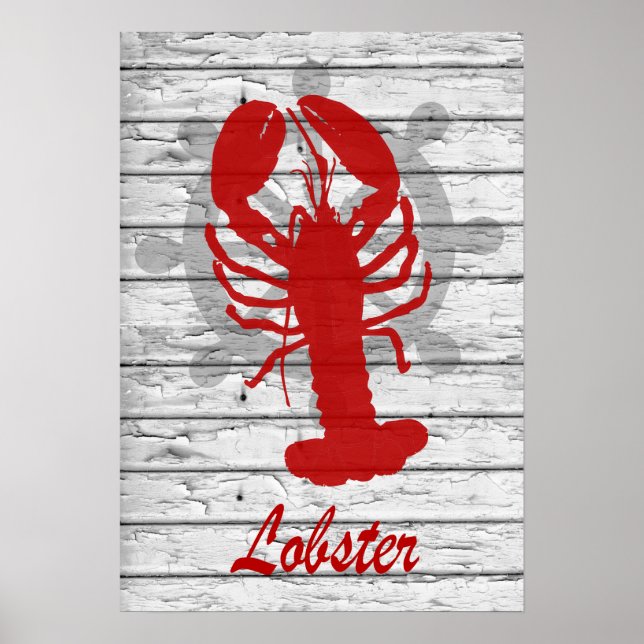 Rustic Nautical Lobster On Weathered Wood | Print (Front)