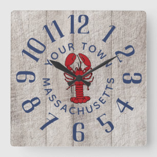 Rustic Nautical Lobster Personalised Square Wall Clock