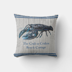 Rustic Nautical Navy lobster Coastal Grey wood Cushion